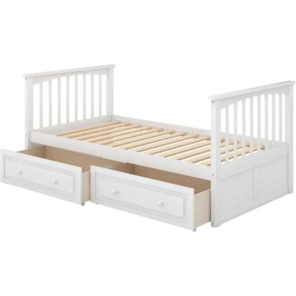 Beds, Frames & Bases Convertible Wood Twin-Over-Twin Bunk Bed with Storage Drawers and Ladder - Can Be Divided Into Two Daybeds 5