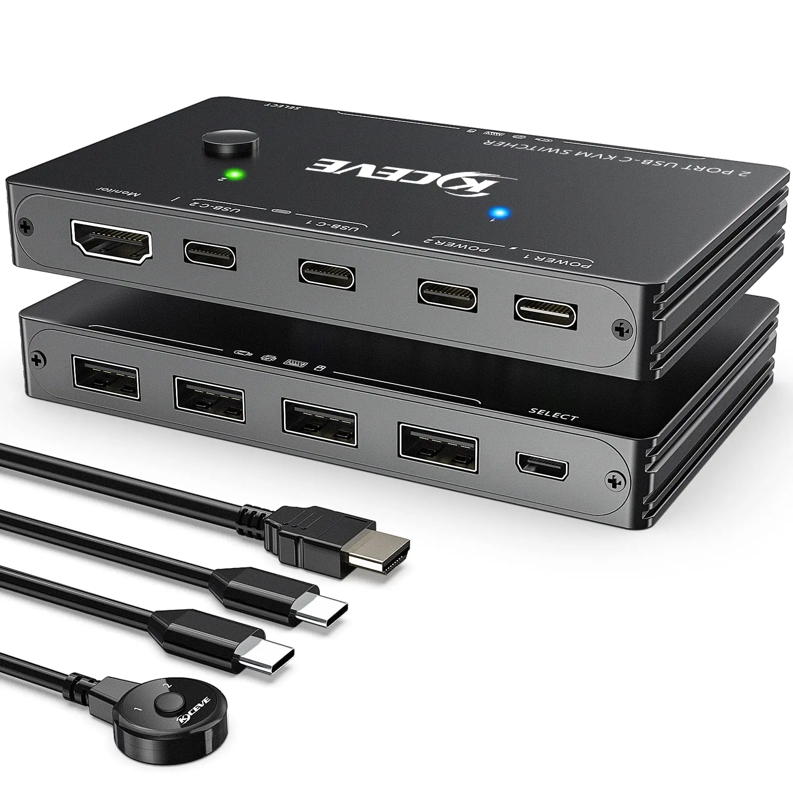 USB-C KVM Switch, 2 Ports KVM Type-C Switcher Box Support 4K@60Hz for 2 Computers Share Keyboard Mouse and Monitor