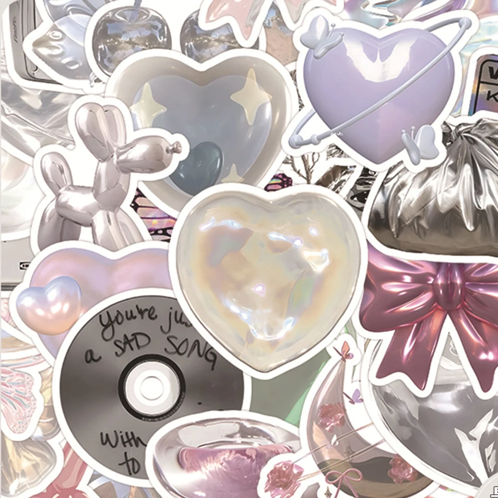 10/30/63pcs Ins Style Shiny Silver Pink Stickers Aesthetic Graffiti Decoration DIY Skateboard Phone Fridge Bike Cute Decals Toys 2