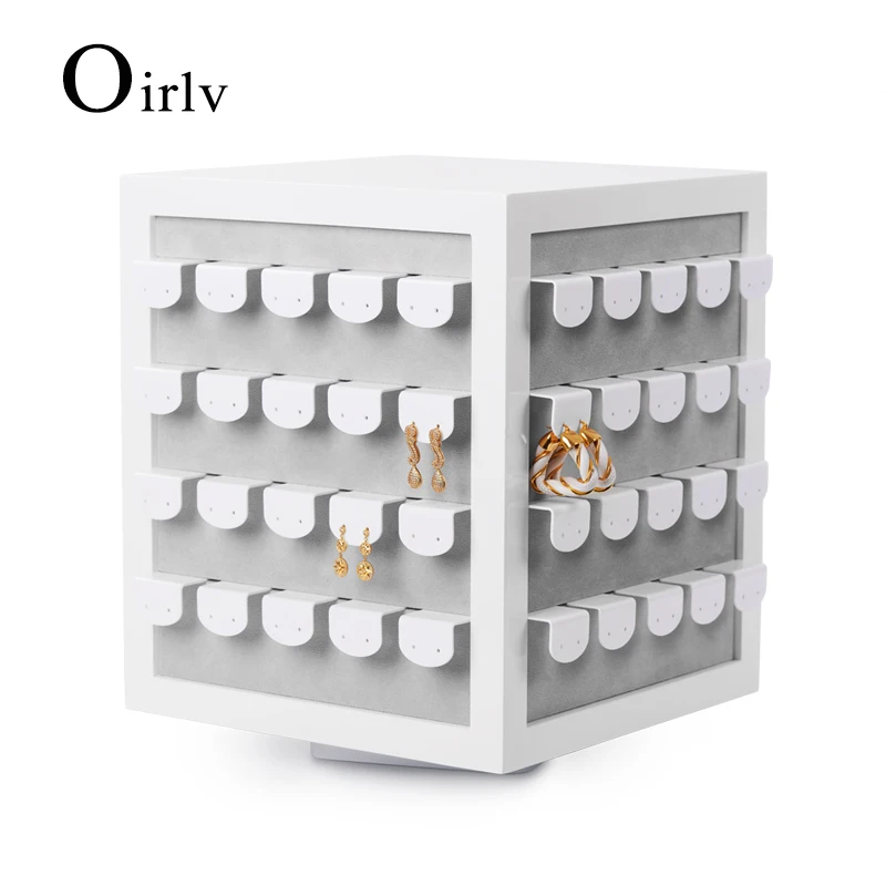 Oirlv 회전식 귀걸이 디스플레이 스탠드, 우드 귀걸이 스탠드, 디스플레이 랙, 벨벳 귀걸이 홀더, 우드 회전식 쥬얼리 디스플레이 스탠드