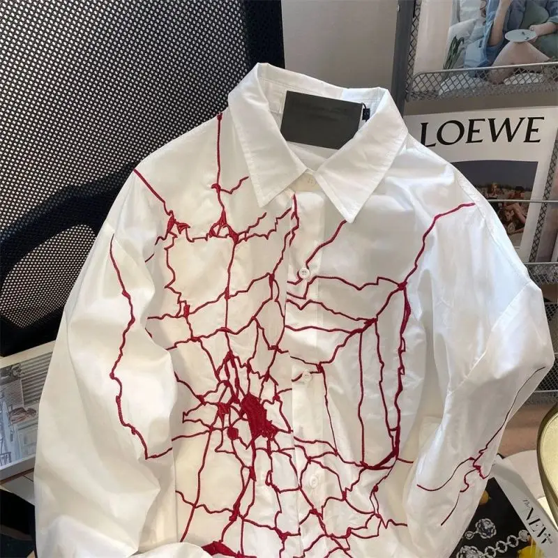 2023 New Spring and Autumn Fashion Trend China-Chic Spider Web Embroidery Loose Casual High Street Fashion Women\'s Shirt