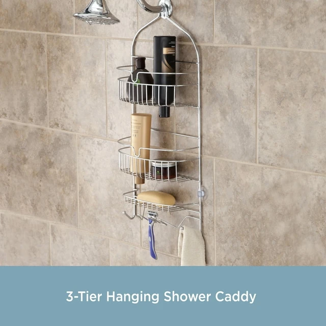 Rust-Resistant Heavy Duty 3-Tier Large Hanging Shower Caddy with Suction  Cups and Four Holders, Chrome - AliExpress