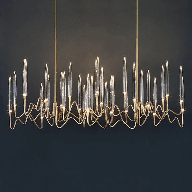 Luxury Restaurant LED Chandelier Gold Pendant Lamp Modern Crystal Large Living Suspension Dining Room Light |