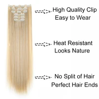 Extensions capillaires synthétiques 24 pouces, 16 Clips, coiffure longue et lisse, postiche Blonde noire, faux cheveux résistants à la chaleur, usage quotidien 5