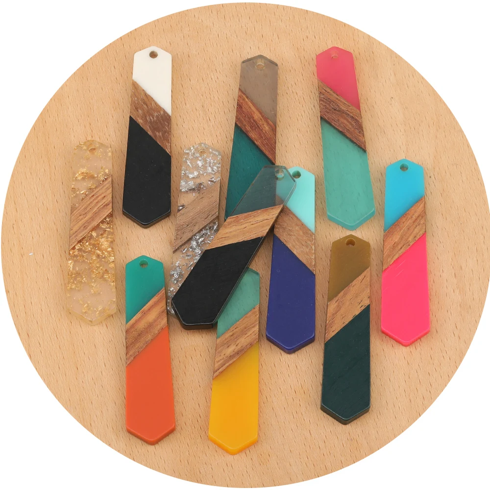 Cordial Design 40Pcs 12*49MM Jewelry Accessories/Hexagon Shape/Handmade Charms/Jewelry Findings&Components/Natural Wood & Resin - cordial