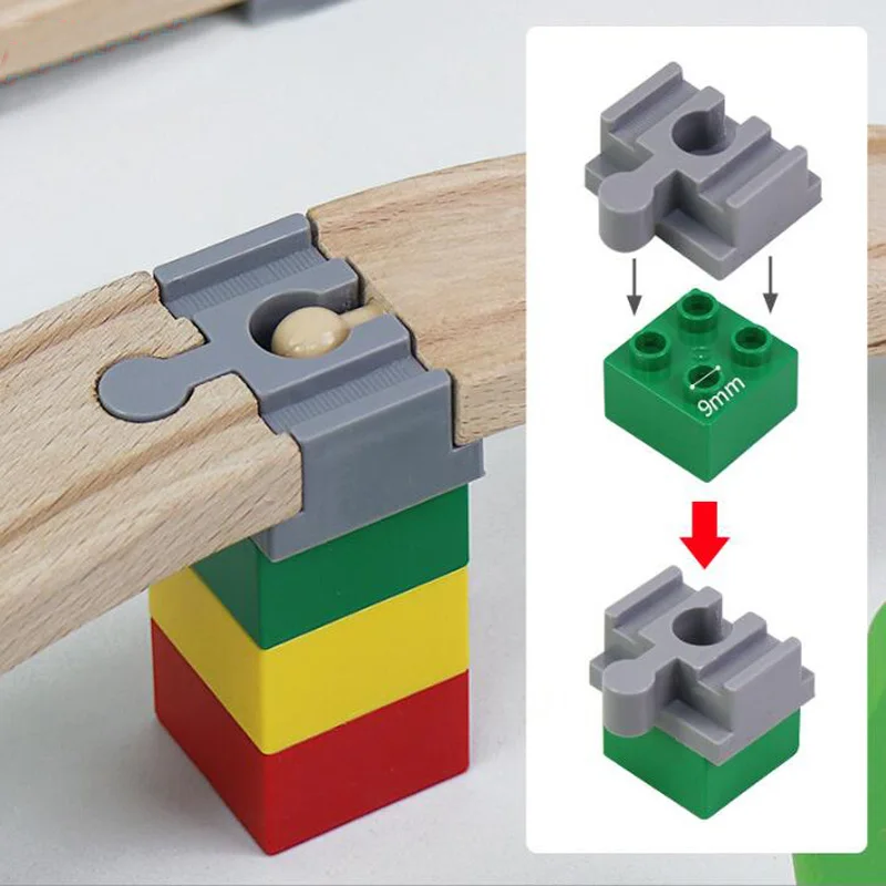 Adaptador de pista de tren de madera, Conector de bloques de construcción de riel, Compatible con todos los juegos de vías de tren de madera, 8 piezas, nuevo