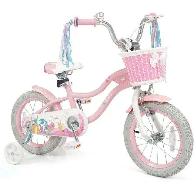 Children's Bike, Toddler Bike with Training Wheels, Streamers, Basket, Handbrake & Rear Brake, Suitable for 3+ Years Old Boys &