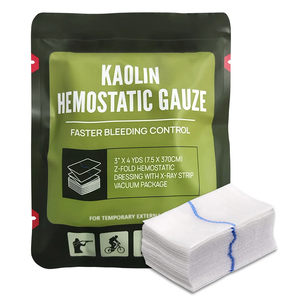 Hemostatic Kaolin Gauze Combat Emergency Trauma Z-Fold Soluble For Ifak Tactical First Aid Kit Medical Wound Dressing