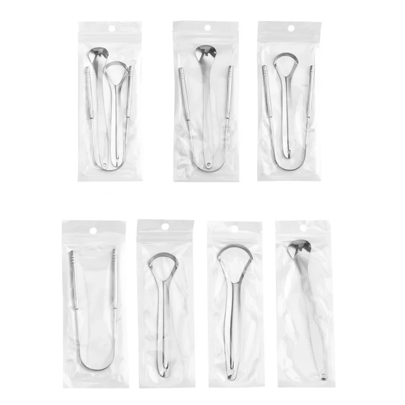 

Stainless Steel Dental Tongue Scraper Metal Oral Cleaner Reusable Tongue Brush Fresh Breath OPPbag