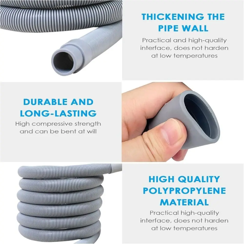 New Flexible Washing Machine Drain Hose Grey Thickened Washing Machine Tube Corrugated Extension Pipe