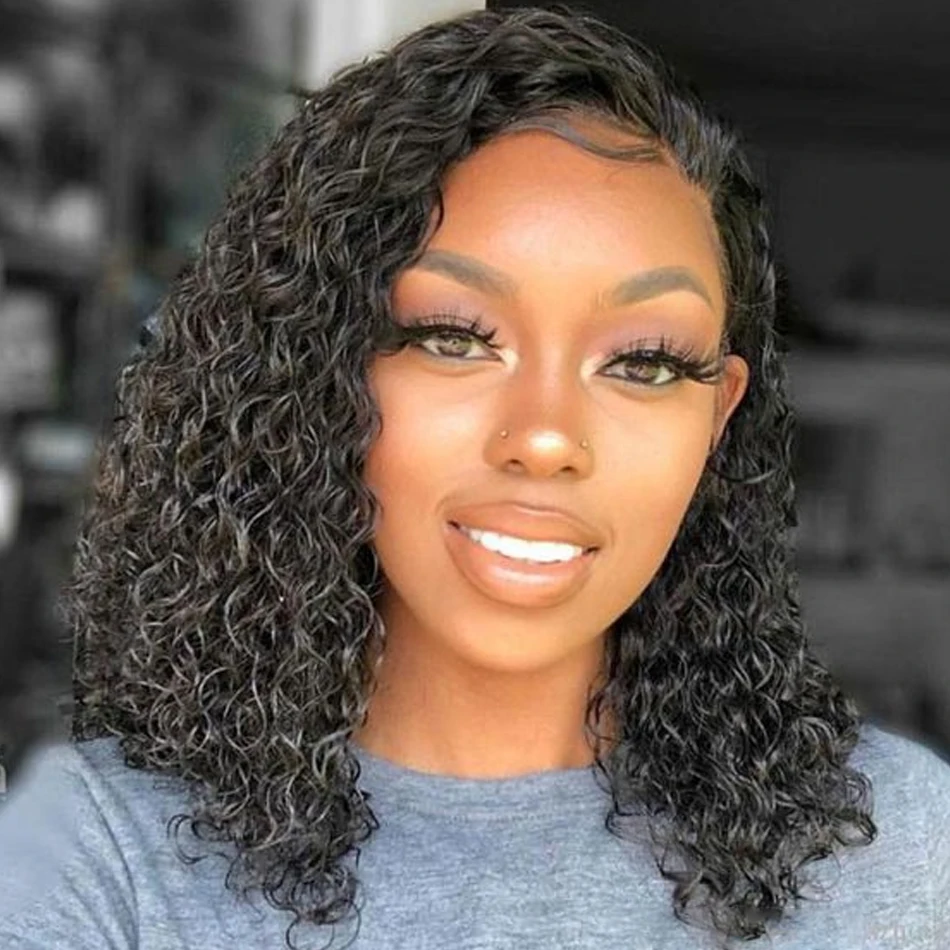 

Glueless Short Kinky Curly 100 Human Hair Wig Lace Frontal Bob Wig Perruque Afro Cheveux Humains For Black Women Wear To Go Wigs