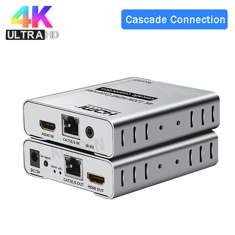 Estensore HDMI A Cascata Via LAN - Fino A 120 Metri Su Cavo Ethernet Cat5e/6, Supporta 4K, Kit Base Qkens