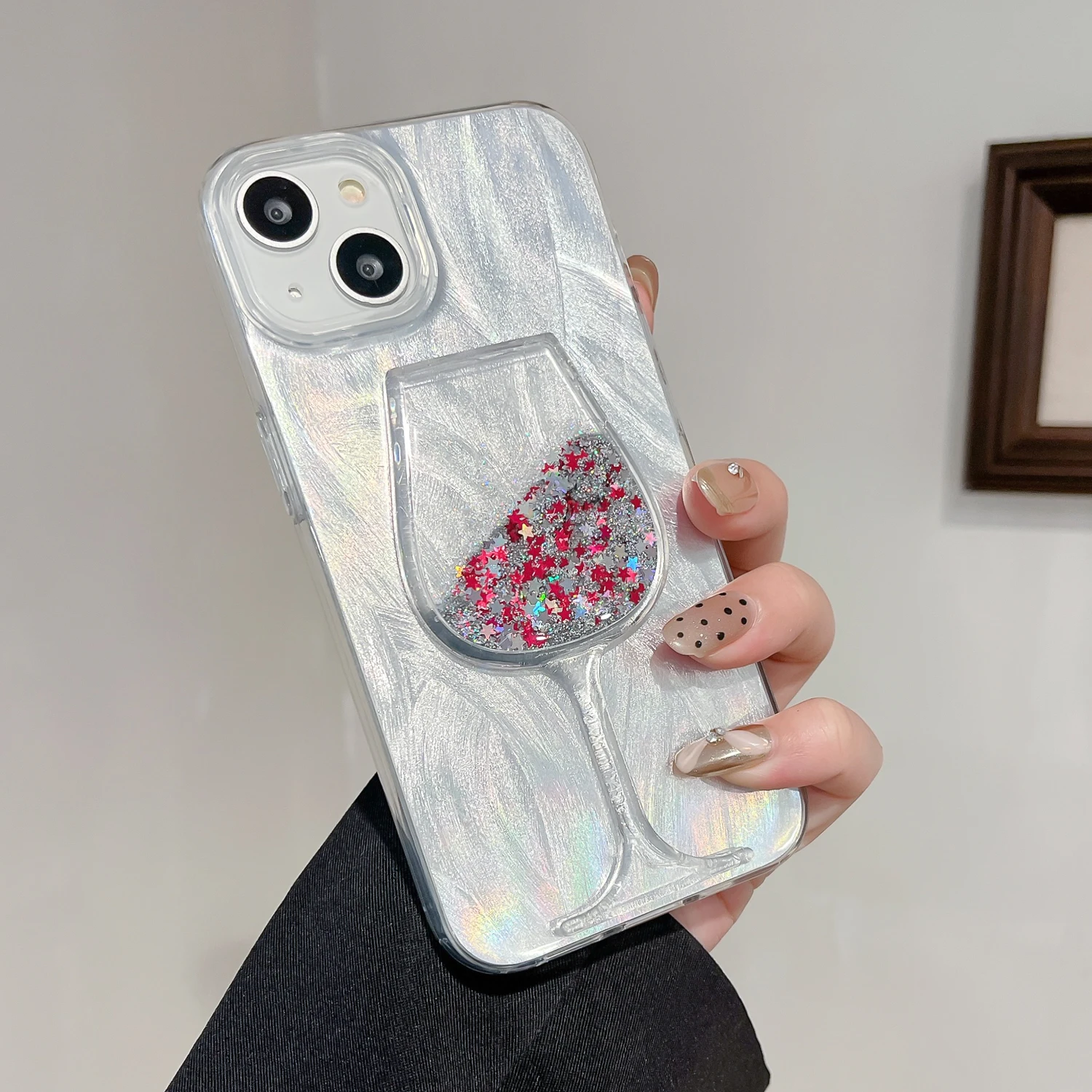 Cheers Glitter Wine Glass Gradual Laser Lines Hard Phone Case