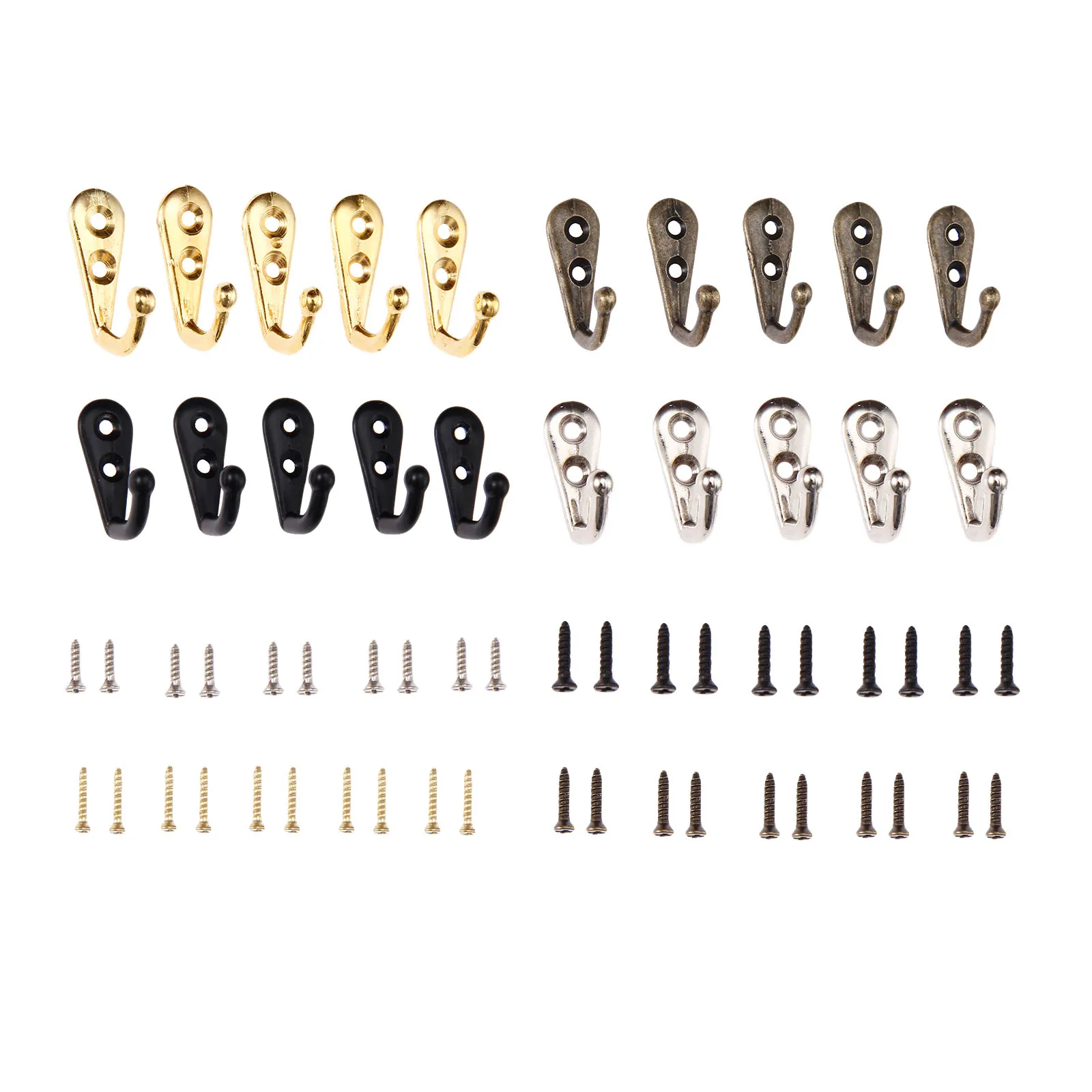 5pcs Hooks Wall Mounted Hanger w/screws Black/Gold/Silver/Antique bronze Coat/Key/Bag/Towel/Hat Holder Decor Bathroom Kitchen