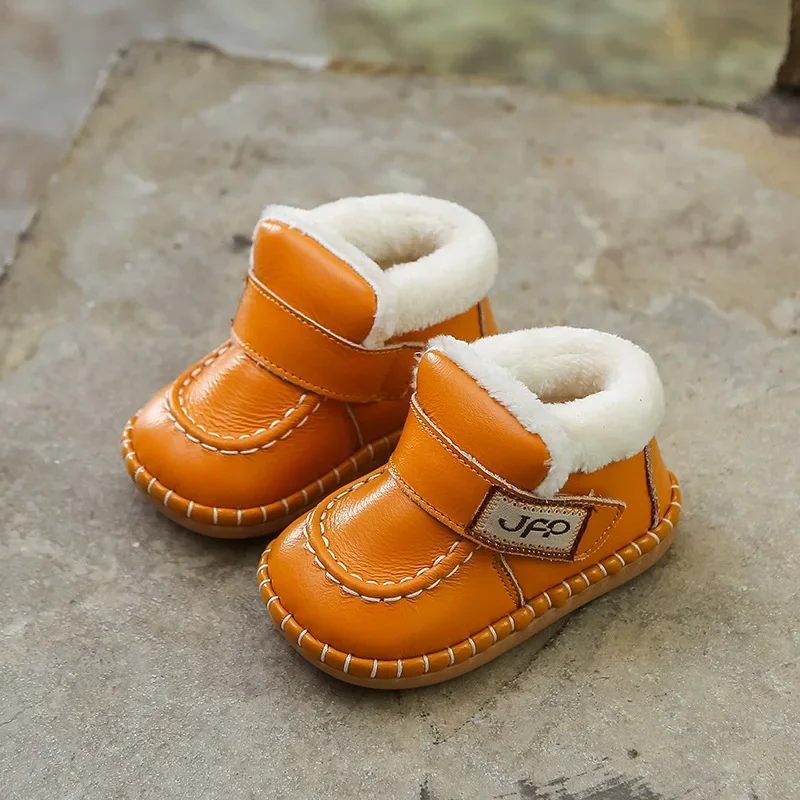 Snow Boots Autumn Winter Baby Girls Boys Genuine Leather Warm Plush Outdoor Infant Toddler Soft Bottom Kids Children baby shoes baby boots winter snow boots