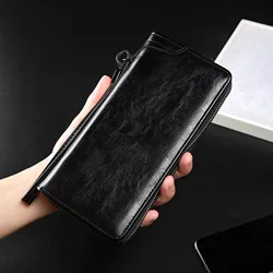Men's Premium Zipper Wallet - High - Quality PU Leather RFID Blocking Business Clutch with Credit Card Holder (Long black2007)