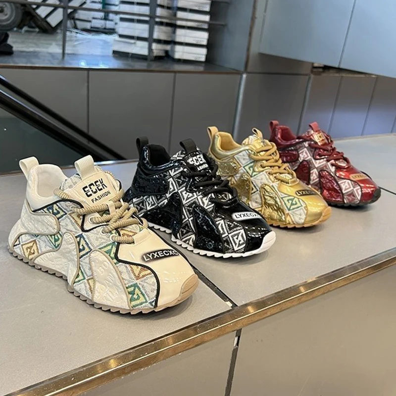Luxury Retro Mens Chunky Sneakers Original Design Embroidery Denim Printing High Street Male Casual Shoes tenis masculino trend 4