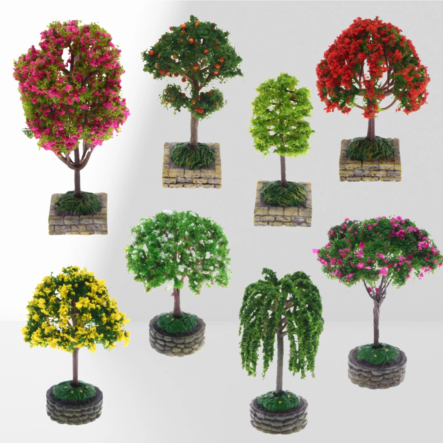 Dollhouse Miniature Flower Tree Fruit Tree With Plastic Base Micro Landscape Sand Table Train Scenery Moss Bonsai Model Accesso