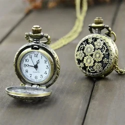 Vintage Steampunk Quartz Necklace Carving Pendant Chain Clock Pocket Watch Steampunk Copper Vintage Hollow Out Analog Fob Watch