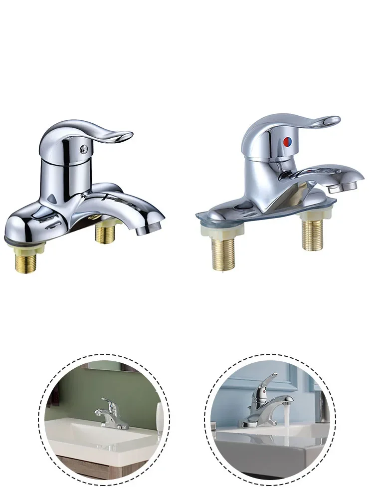 

Faucet Double-Hole Basin Hot Cold Water Faucet Kitchen Bathroom Sink Mixing Alve Switch Stainless Steel Sink MixerTap
