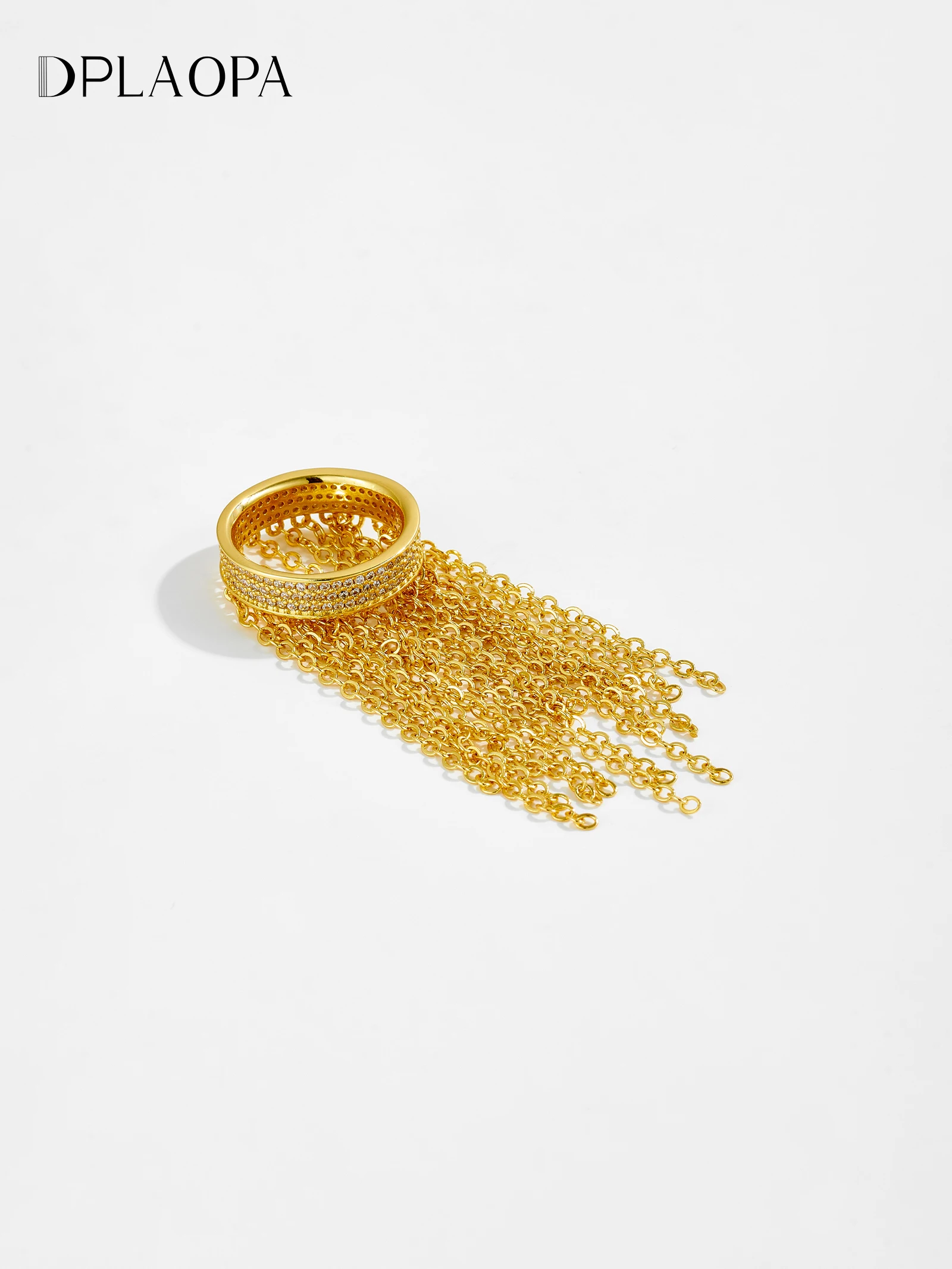 DPLAOPA Damen-Fingerring aus 925er-Sterlingsilber, Gold, CZ-Zirkon, lange Kette, 2024, neuer feiner Luxus, Party, Geburtstag, Hochzeit, Geschenk, Schmuck