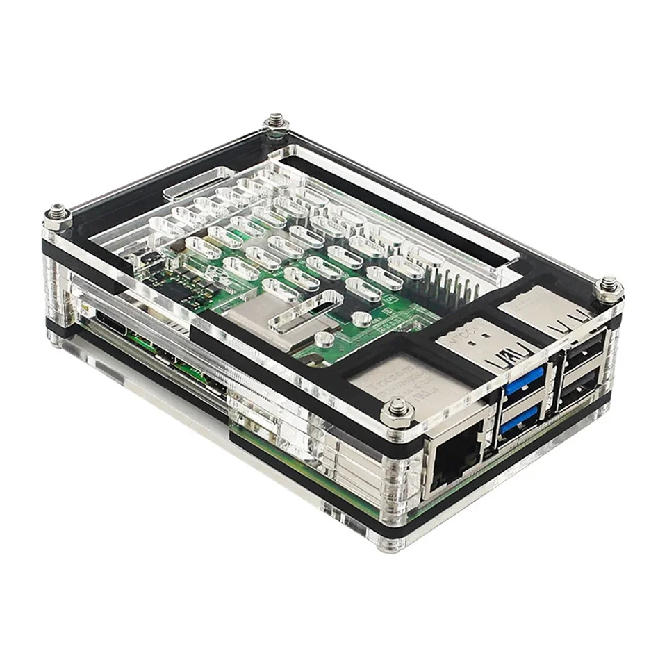Transparent Acrylic Case for Raspberry Pi 5 with Active Cooler Support