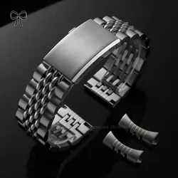 Premium Stainless Steel Universal Watchband with Folding Buckle - 22mm (Curved End)