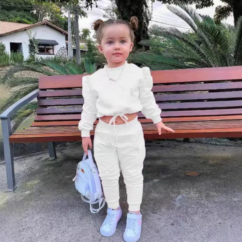 الأطفال أطفال بنات ملابس خريفية وتتسابق بلون طويل الأكمام المحاصيل القمم + السراويل الرياضية بنطلون موضة الملابس مجموعات 1-7Y