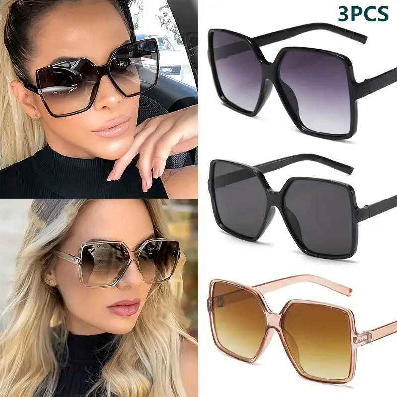 3PCS Marke Designer Mode Übergroßen Sonnenbrille Frauen Kunststoff Weibliche Großen Rahmen Gradienten Sonnenbrille UV400 gafas de sol mujer