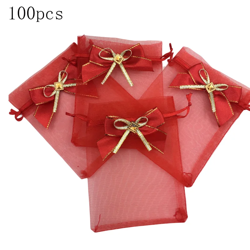 

100pcs/lot Organza Gift Bag For Jewelry Tulle Drawstring Bags For Wedding Christmas Birthday Cookie Candy Gift Packaging Bags