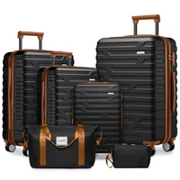 Ensemble de bagages 6 pièces comprenant des sacs de voyage. Valises rigides extensibles avec roulettes pivotantes, noires. 1