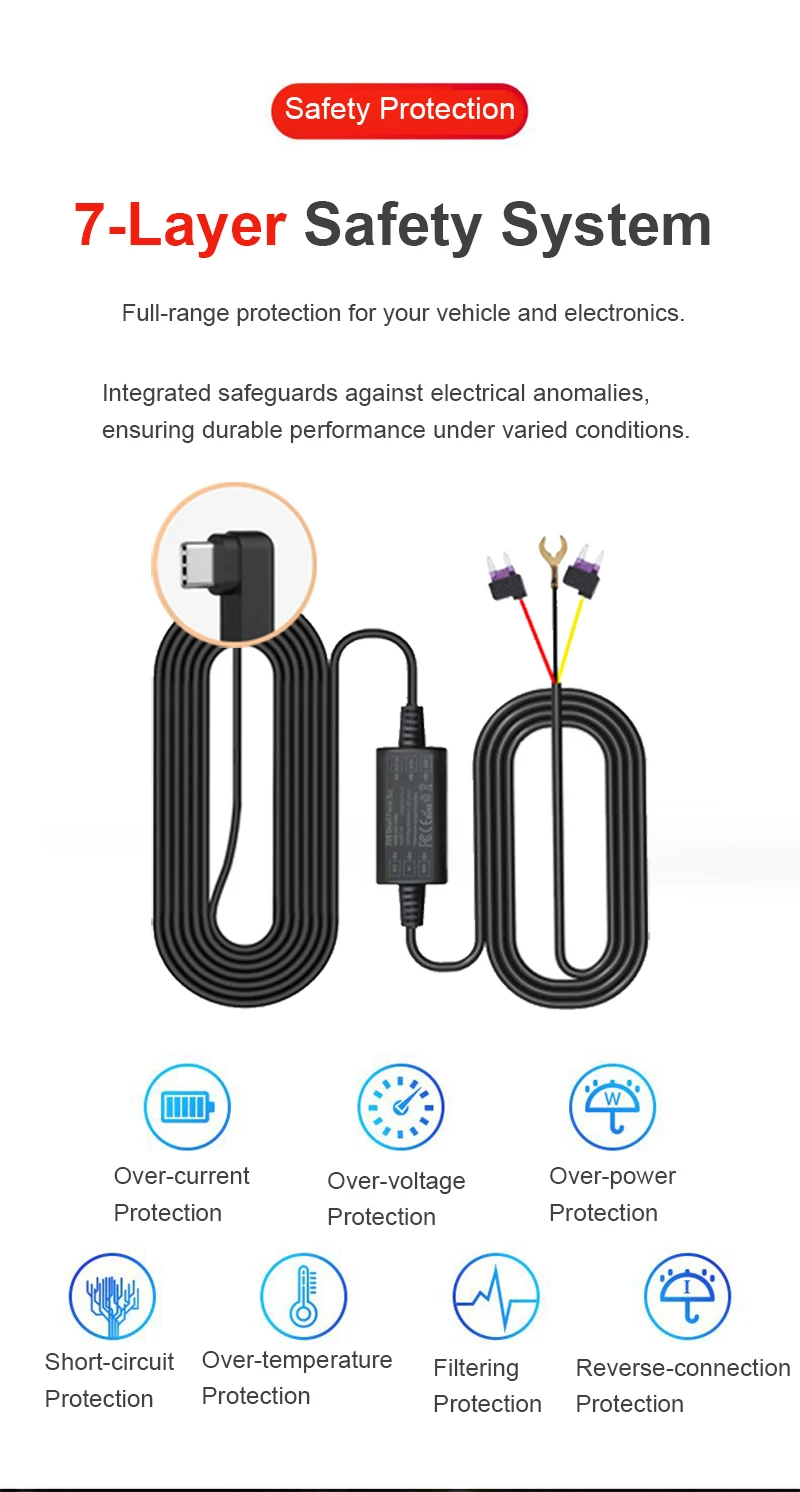 Auto-Ladegerät Netzteil für Dashcam Typ-C Schnittstelle Festverkabelungs-Set Sicherungskasten OBD Zigarettenanzünder-Buchse GPS DVR Aufladung – Detail 2