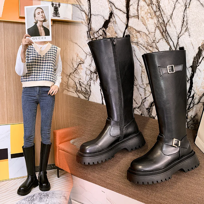 

Lolita Boots Round Toe Rock Shoes Woman Sexy Thigh High Heels High Sexy Boots-Women Winter Footwear Med Over-the-Knee Autumn Ru