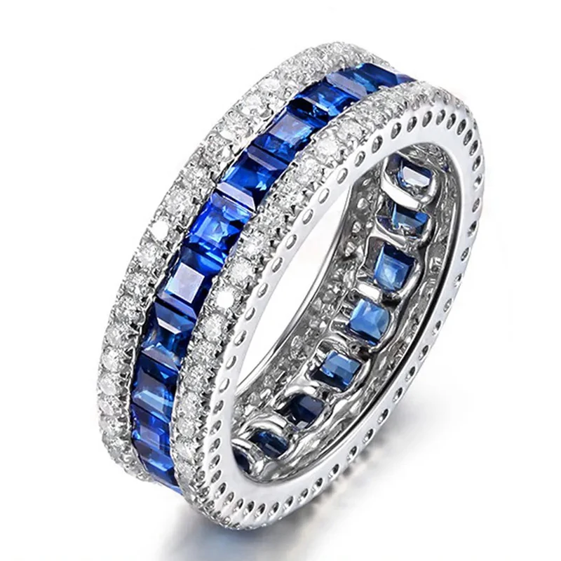 Ruby Sapphire Spinel Ring For Women Clear Red Blue Zircon Vintage Round Rings S925 Silver Wedding Bands Fine Jewelry silver rings silver ring wedding rings gemstone ring