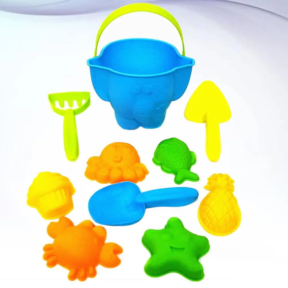 10Pcs 해변 Playset 어린이를위한 크리 에이 티브 휴대용 삽 버킷 준설 세..