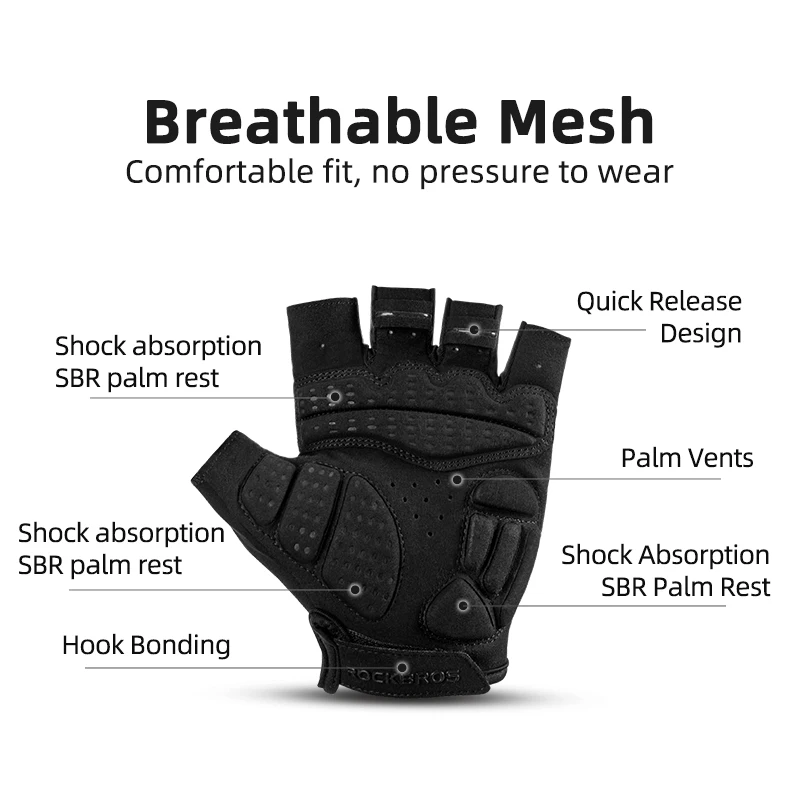 ROCKBROS Cycling Gloves Half Finger Shockproof Breathable MTB Road Bicycle Gloves Men Women Sports Wear Resistant Bike Equipment 2