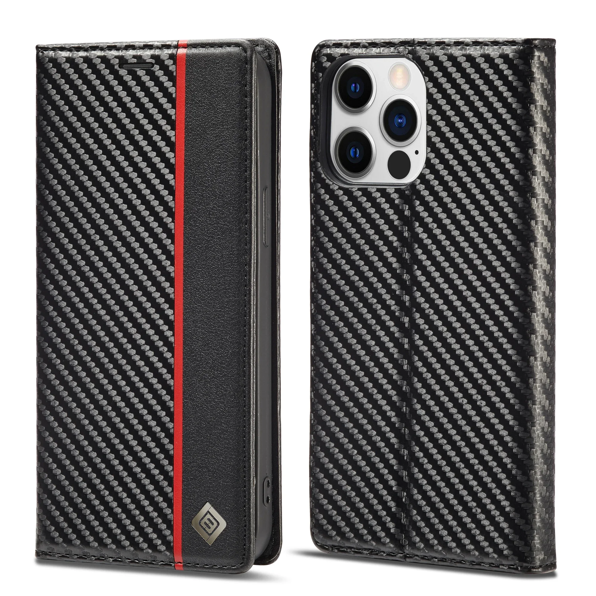 Luxury Carbon Fiber Leather Wallet Case - Magnetic Flip Book Cover
