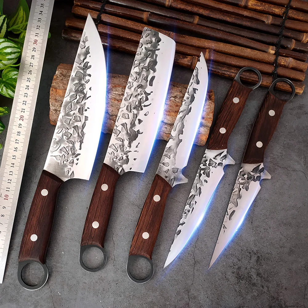 

Stainless Steel Butcher Knifes set Meat Cleaver Camping Hunting Knife Outdoor Cooking Tools Portable Knife With Wooden Handle