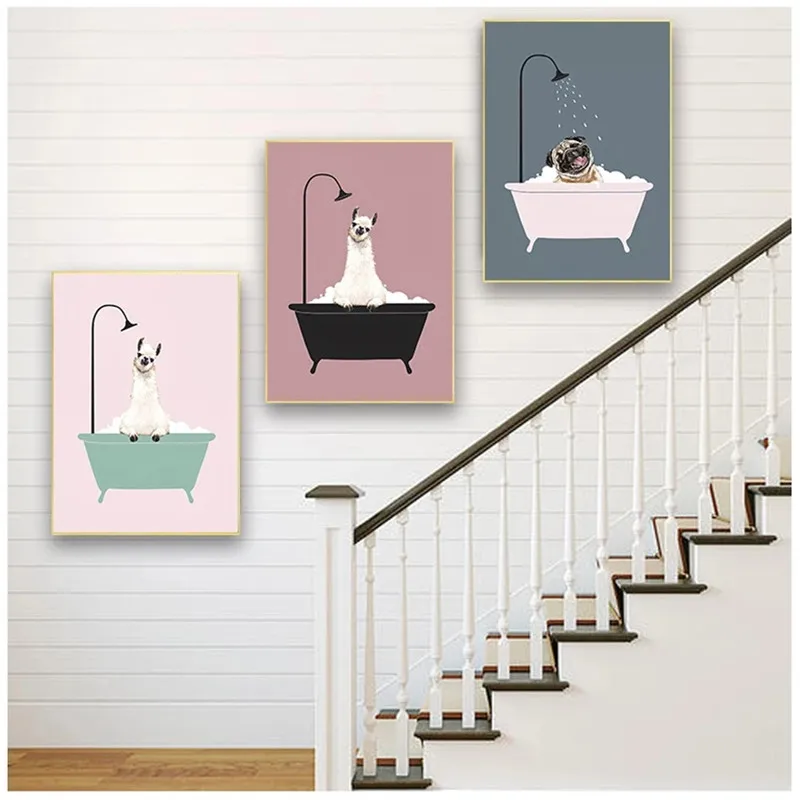 

Bathroom Decor Wall Poster Cute Funny Animal Canvas Painting Frameless Decoration for Home Design Wall Loft Decor