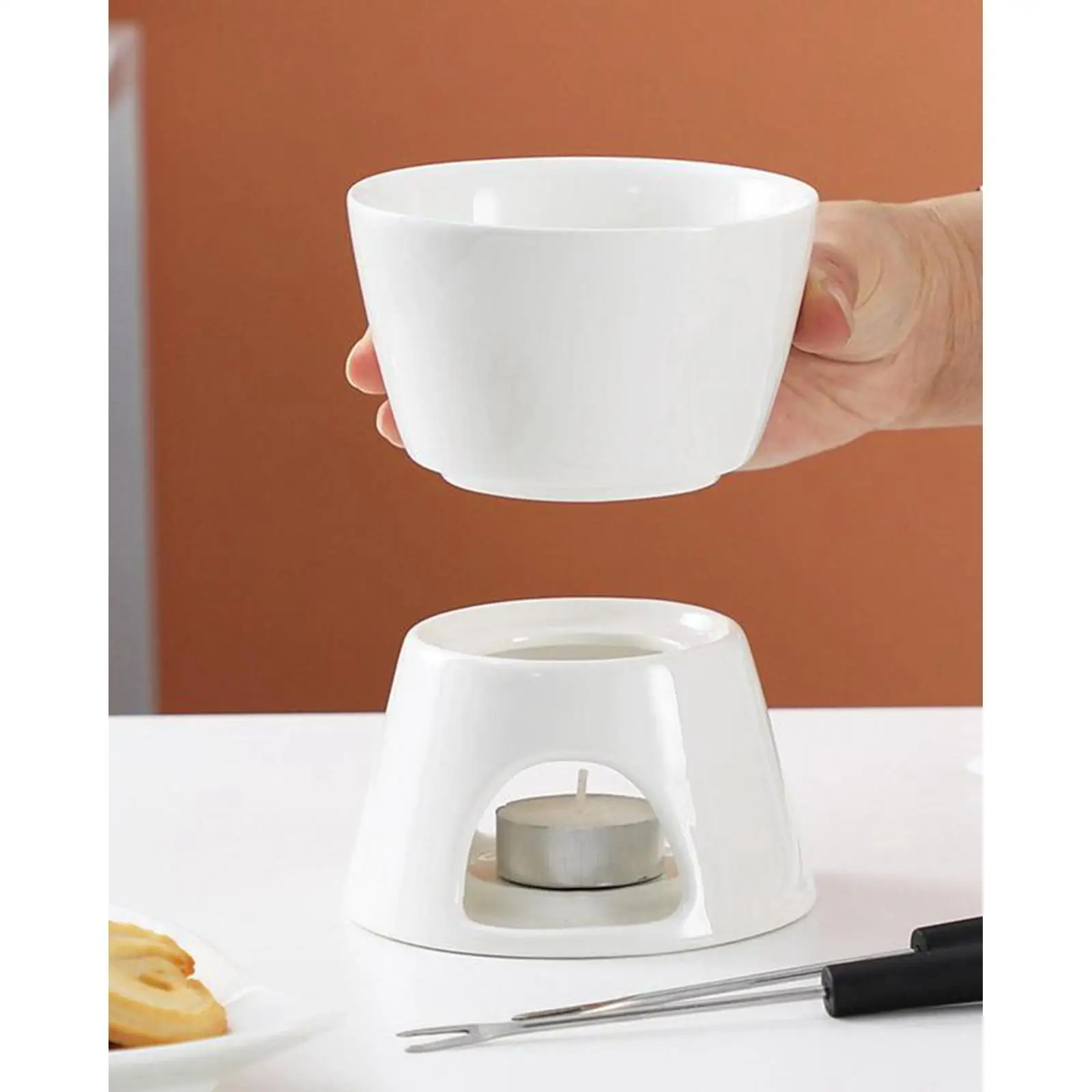 Chocolate Fondue Pot Butter Warmer Cookware Tea Light Porcelain Melting Pot Ceramic Hot for Candy Snack Wedding Caramel