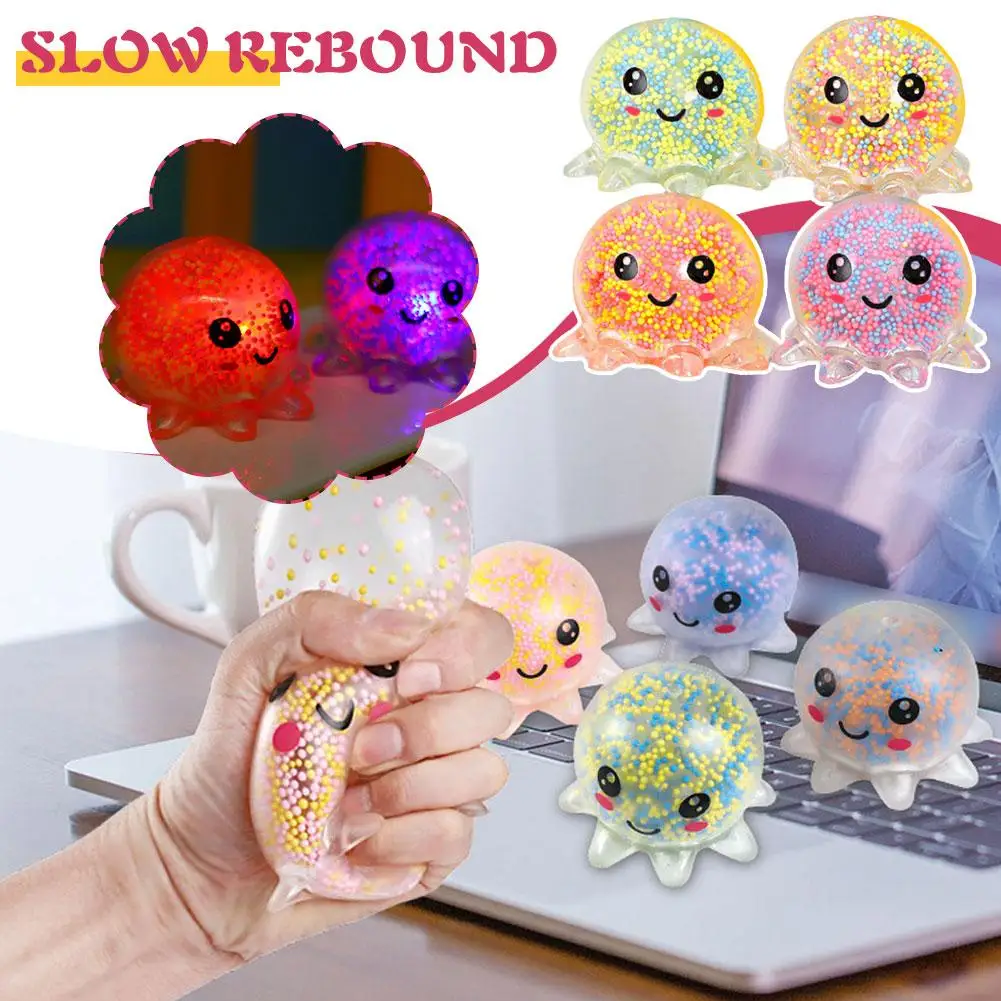 

Cute Octopus Fidget Toy With Led Glowing Animal Sensory Decompression Squeeze Relief Stress Ball Vent Toys Colorful Soft J3U0