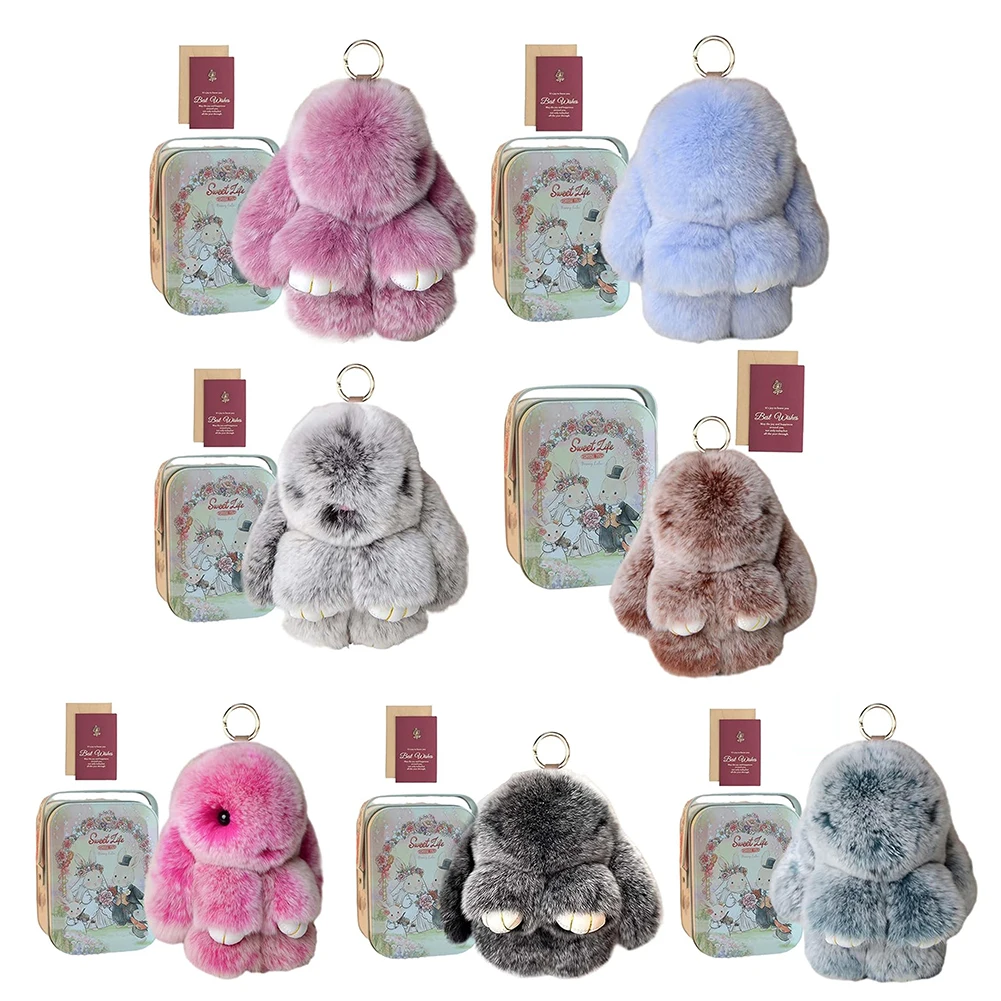 Fluffy Bunny Trinket Key Chain Charm Fur Cute Fluffy Bunny Keychain Fur Pompon Doll Pendant Lulu Keychain