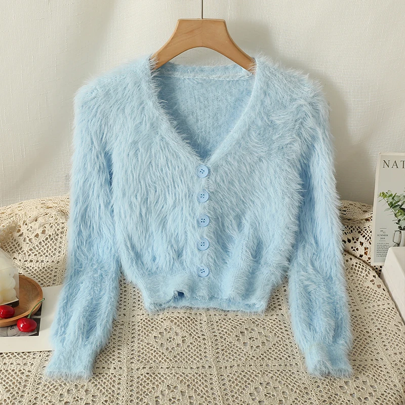 여성용 시원한 리넨 가디건, 자외선 차단 여름 재킷, 에어컨 셔츠 - V넥 디자인으로 시원하게! 10 ITOOLIN 여성용 벨벳 시크 V넥 카디건 스웨터, 단추 업 스위트 니트 짧은 스웨터 코트, 2023 가을 겨울