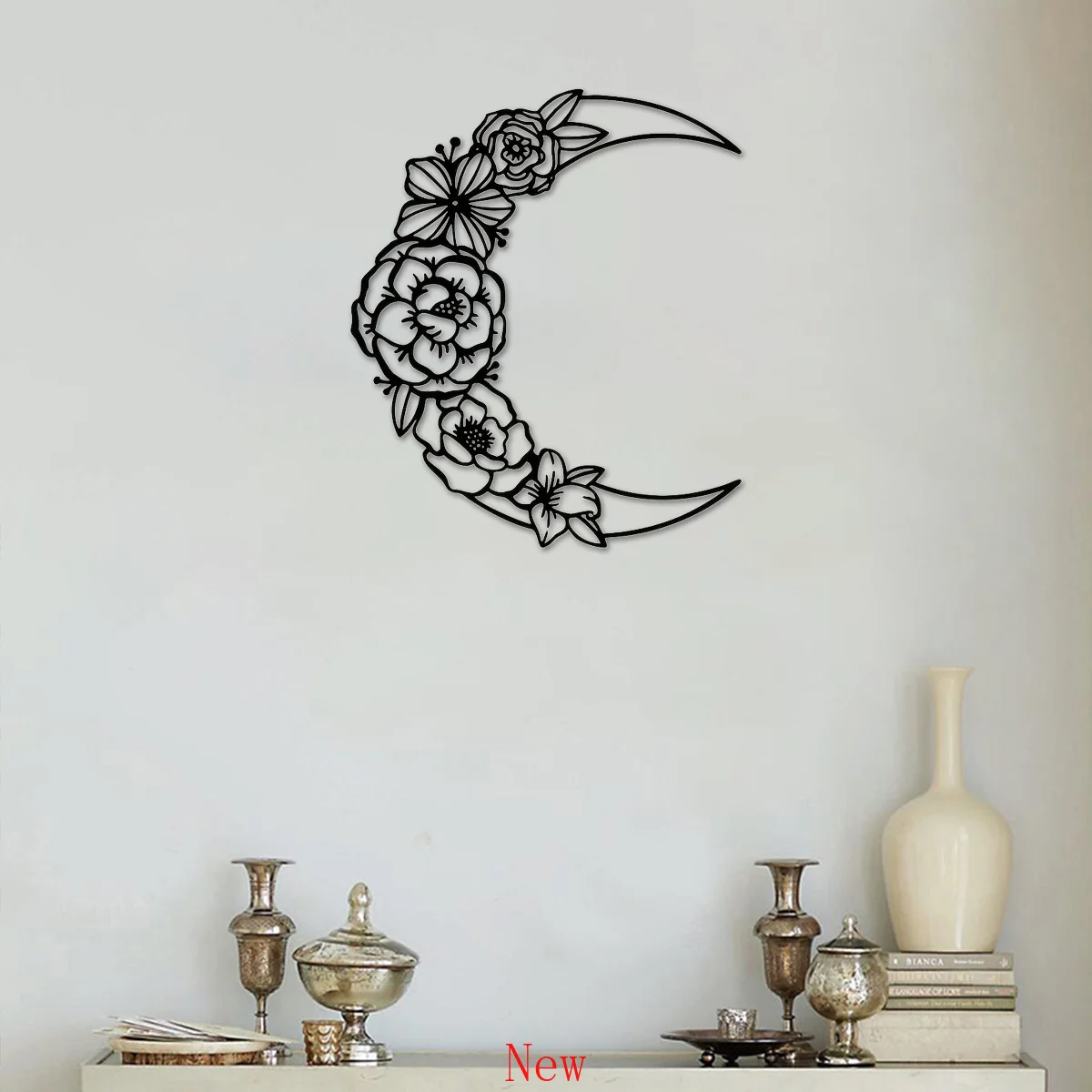 

Moon Flower Metal Home Decor Indoor Living Room Wall Art Decorations Creative Gifts Black Iron Flower Silhouette Home Decor wall