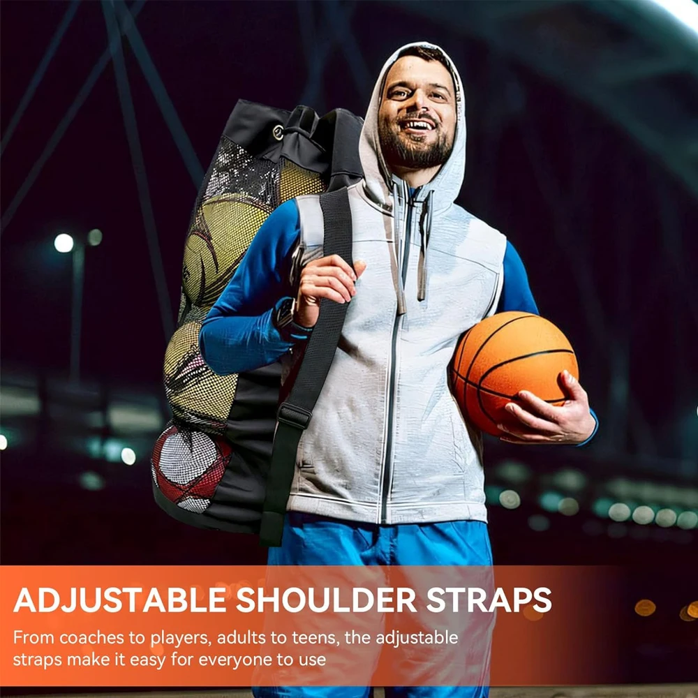 1PCS Extra Large Mesh Ball Bag,Basketball Soccer Ball Bag with Drawstring System-Adjustable Shoulder Strap for Soccer,All Sports
