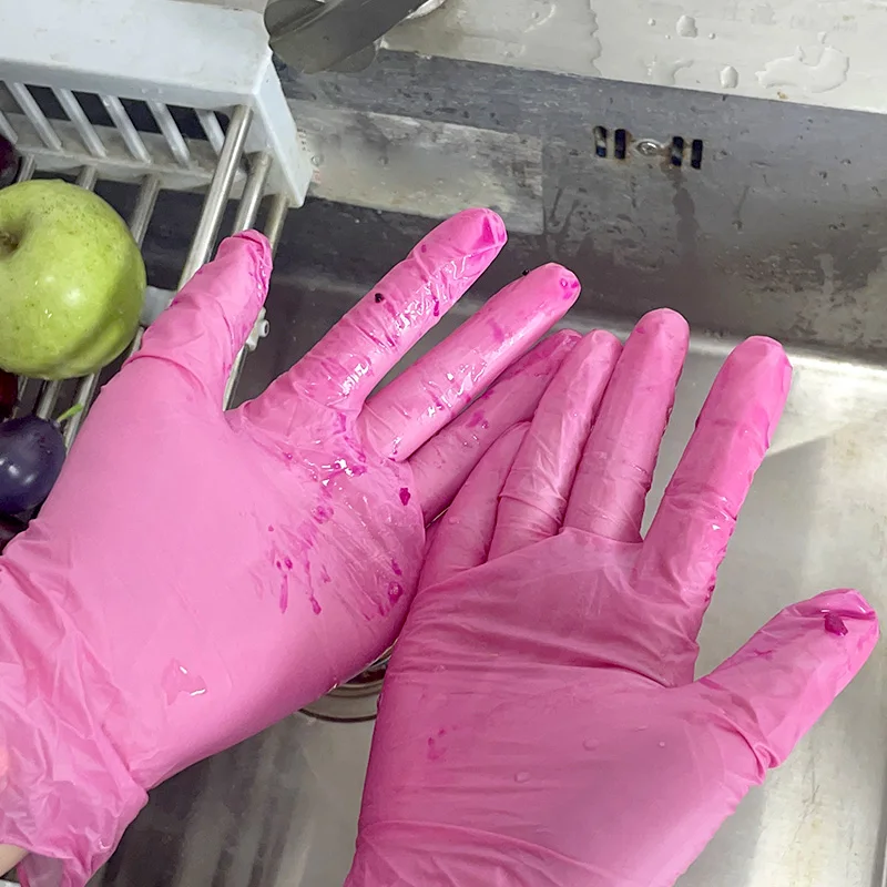 50/100PCS Pink Nitrile Gloves Kitchen Cleaning Disposable Gloves Nail Hairdressing Tattoo Food Preparation Tools