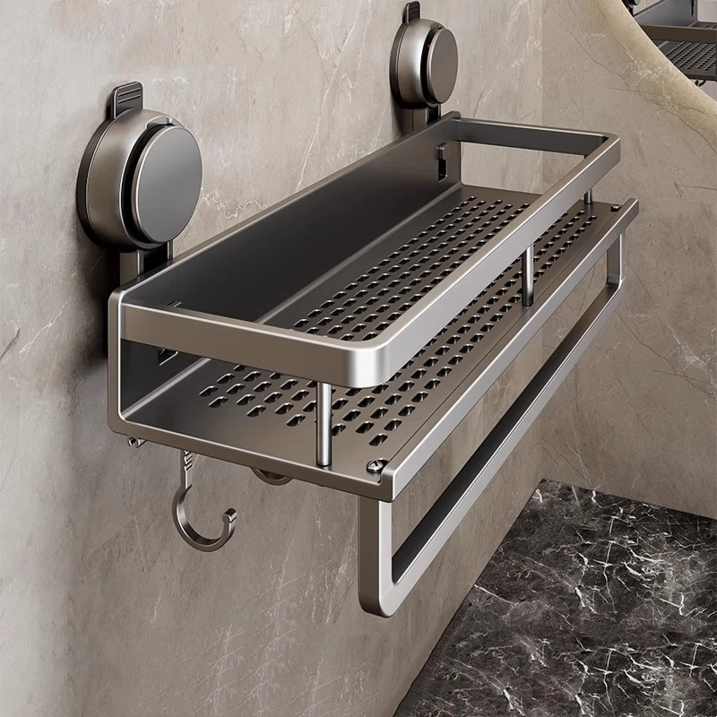 ไม่ต้องเจาะ ถ้วยดูด ชั้นวางของในห้องน้ำ ชั้นวางของในห้องน้ำ พื้นที่ห้องน้ำ อลูมิเนียม ชั้นแขวน ออแกไนเซอร์ในห้องน้ำ แขวนบนผนัง 1