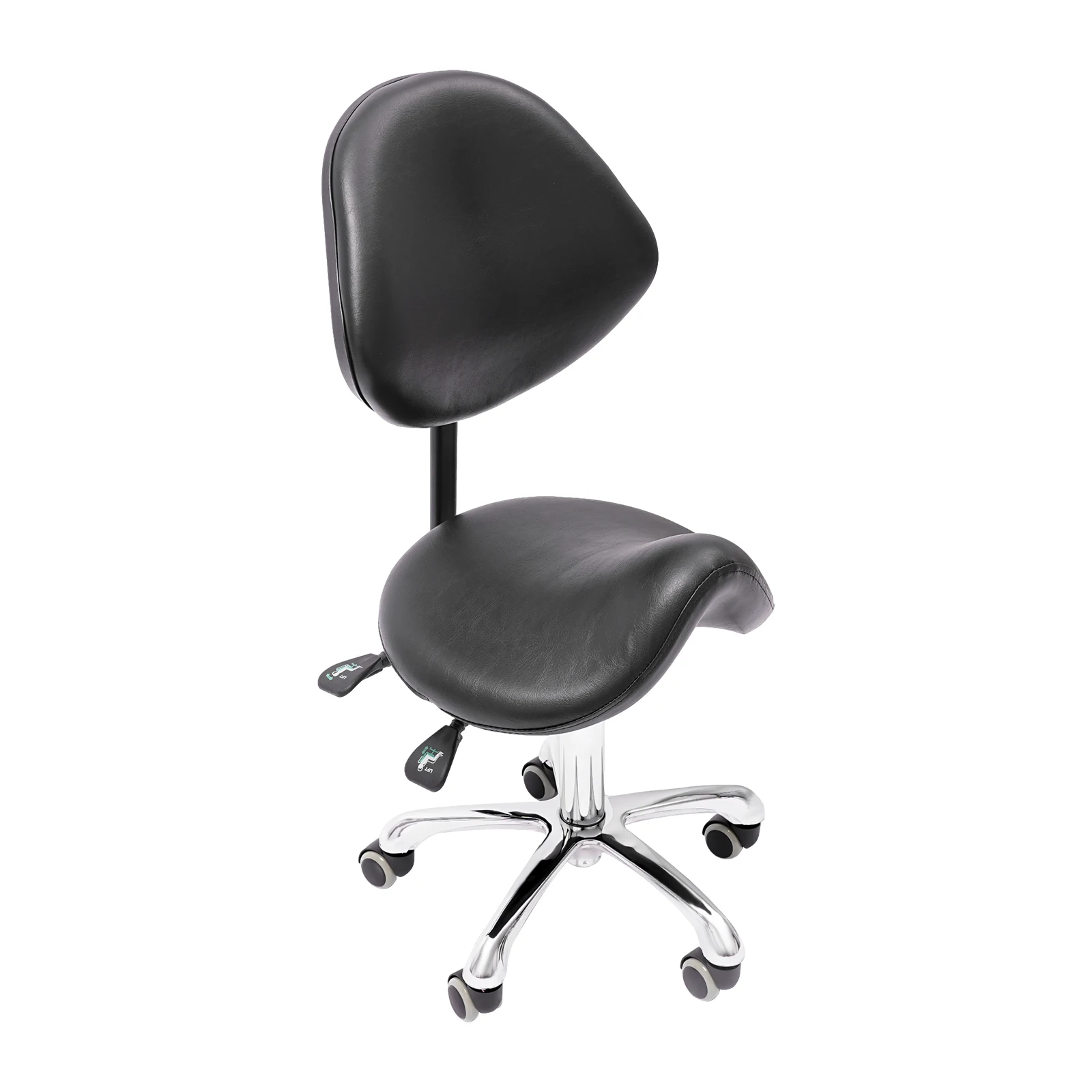 Rolling Saddle Stool Work Chair Height Adjustable  with Wheels +Backrest Heavy Duty 4