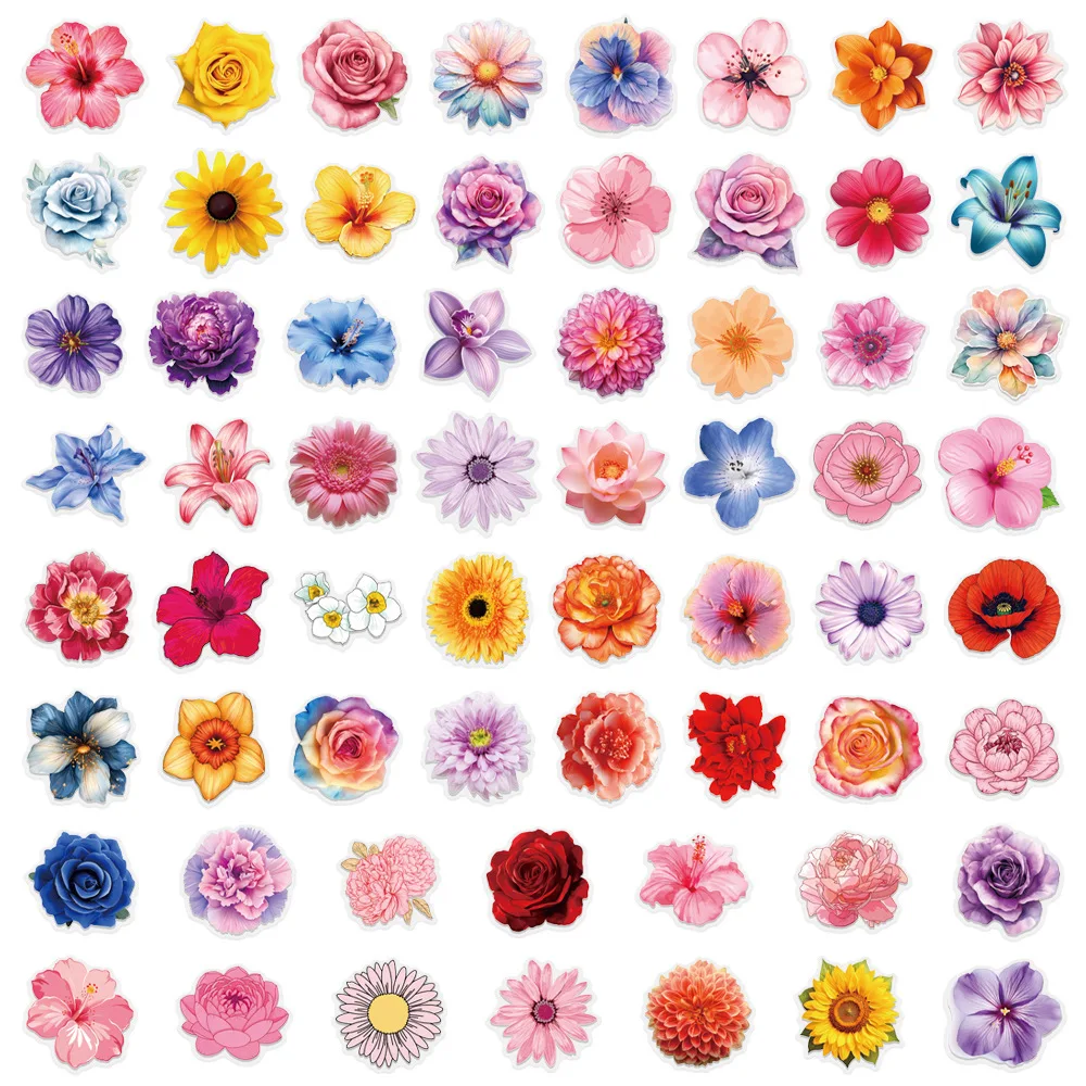 60PCS 꽃 스티커 낙서 스티커 DIY 일기 전화 케이스 수제 스크랩북 미적 스티커