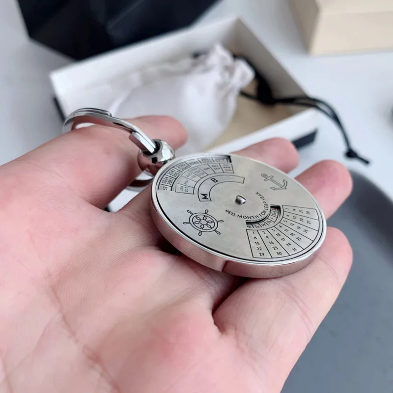 PJS Luxury MB Circular Perpetual Calendar Car Key Chain 2 Colors 316 Stainless Steel Ring High Quality Classic Keychain With Box